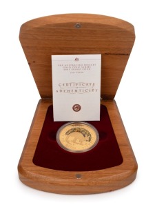 The Australian Nugget 2005 Gold Coin Proof $200 (2oz) "Kangaroo", in original timber box and packaging, together of Certificate of Authenticity identifying the coin as No.166 of only 200 produced.