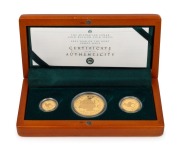 2003 YEAR OF THE GOAT: AUSTRALIAN LUNAR GOLD BULLION COIN PROOF SERIES of three coins, comprising of the $100 (1oz), the $25 and the $15, all depicting a goat; in the original silk-lined timber case of issue and accompanied by a Certificate of Authenticit