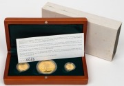 2002 YEAR OF THE HORSE: AUSTRALIAN LUNAR GOLD BULLION COIN PROOF SERIES of three coins, comprising of the $100 (1oz), the $25 and the $15, all depicting a horse; in the original silk-lined timber case of issue and accompanied by a Certificate of Authentic - 2