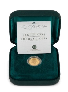 2001 YEAR OF THE SNAKE: AUSTRALIAN LUNAR GOLD BULLION COIN PROOF $15 (1/10oz) in the original silk-lined case of issue and accompanied by a Certificate of Authenticity indicating that this is coin No.3940