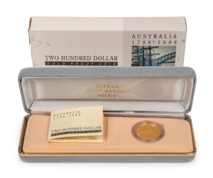 TWO HUNDRED DOLLARS, 1989 $200 gold First Fleet, Proof; in original box of issue.
