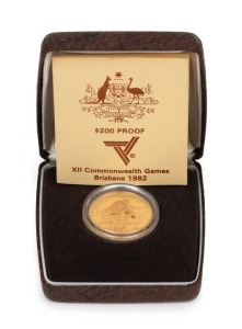 TWO HUNDRED DOLLARS, 1982 $200 gold Commonwealth Games, Proof; in original box of issue.