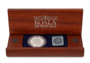 1989 $50 Koala Platinum&nbsp;Proof, No. 4023&nbsp;of 2,992, in Australian jarrah timber case of issue.