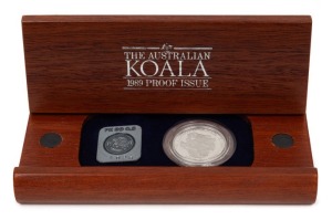 1989 $50 Koala Platinum Proof, No. 4026 of 2,992, in Australian jarrah timber case of issue.