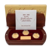 THE ROYAL AUSTRALIAN MINT RARE BIRD PROOF COIN COLLECTION comprising of the 2004 $200 Cassowary, the 2005 $200 Malleefowl and the 2006 $200 Red-tailed Black Cockatoo, beautifully presented in the original jarrah velvet-lined case and accompanied by indivi