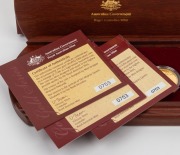 THE ROYAL AUSTRALIAN MINT RARE BIRD PROOF COIN COLLECTION comprising of the 2004 $200 Cassowary, the 2005 $200 Malleefowl and the 2006 $200 Red-tailed Black Cockatoo, beautifully presented in the original jarrah velvet-lined case and accompanied by indivi - 2