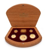 THE AUSTRALIAN NUGGET 2001 PROOF SET OF FIVE COINS featuring the $100 (1oz) "Gold Rush, Prospector panning", plus $50, $25, $15 and $5 Kangaroos, all attractively presented in the original timber case of issue accompanied by a plaque which identifies this