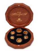 2005 SIX COIN GOLD PROOF SET COMMEMORATING THE END OF WORLD WAR TWO: the 5c to $2 coins superbly presented in a felt-lined timber case, numbered No.19 of only 650 sets produced in pure gold; with the original RAM box of issue.
