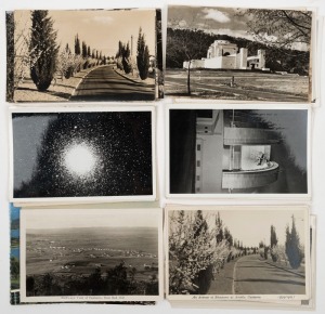 Postcards: FEDERAL CAPITAL TERRITORY: A collection of photographic postcards including 13 by Richard Strangman; featuring Mount Stromlo Observatory, various public buildings, as well as landscapes and bird's-eye views of the city, Cotter Dam, and Jervis Bay. (Total: 67; 61 unused; 6 used).