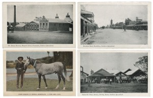 Postcards: QUEENSLAND: A collection of semi-official cards, all different, each issued the Intelligence and Tourist Bureau or for various Expositions. Featuring views of agricultural practices, public buildings and infrastructure, street scenes and plantations, etc. (Total: 45; 33 unused; 12 used)