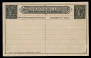 QUEENSLAND - Postal Stationery : POSTAL CARDS: 1880 1d unissued Postal Card Essay in Black with two impressions of the First Sideface 1d Die I in the upper-left or upper-right corners of the card, with identical wording on the face and reverse to the Ѕd P