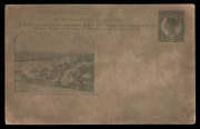 QUEENSLAND: POSTAL CARDS (VIEWS): (H&G #12) 1904 Medallion Portrait 1d Essay in black on poor quality stock with captioned image "Brisbane River from Parliament House" (torn); also the issued card in Chocolate-Brown, also on poor quality stock, unused and
