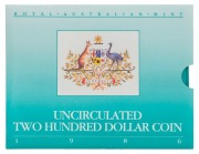 TWO HUNDRED DOLLARS, 1986 $200 gold Koala, uncirculated; in folder of issue.