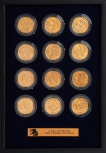 1912 - 1923 PERTH MINT COLLECTION of twelve Sovereigns in a presentation album titled "Australia's Prestige Gold Sovereign Collection" with a Certificate from Downie's who advertised this as one of only 50 sets they were able to assemble "in superior quality" when marketed in 1996.