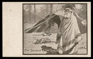 AUSTRALIA: A group of four postcards with artwork by Charles Nuttall: "The Palace of the King", "On the Track", "After Tea", and "Fossickin'", (4, of which one is used from TEESDALE via STEGLITZ). A rare group.