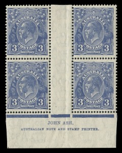 KGV Heads - CofA Watermark 3d Blue, Ash Imprint block (4, N over A) from Plate 8, stamps MUH. Cat.$375++.