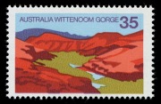 1976 (SG.629) Australian Scenes 35c Wittenoom Gorge, variety "Purple (mountain in background) omitted", fresh MUH with normal stamp for comparison, BW: 749c - Cat $2000. (2). - 2