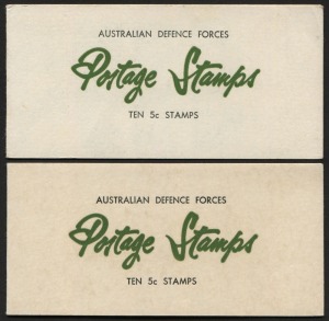 Booklets: MILITARY POST BOOKLETS: 1967-68 (SG.MB1a &MB2) 50c booklets with comprising 1967 booklet (minor foxing) containing 5c Thornbill block of 10 (attached at left) and 1968 booklet 5c QEII block of 10 (attached at right): Cat. £140.