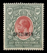 KENYA, UGANDA & TANGANYIKA: EAST AFRICA & UGANDA PROTECTORATES: 1912-21 (SG.61s) KGV 50r rose-red & dull greyish-green, overprinted SPECIMEN. Cat.&pound;300.