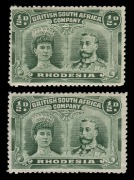 Rhodesia: 1910-13 (SG.182a) perf.13&frac12; Double Head, green, (2) Mint. Cat.&pound;600.