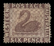 WESTERN AUSTRALIA: 1861 (SG.42) 6d purple-brown, perf.15&nbsp;(approx), with large part o.g. Cat.&pound;550.