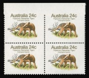1981 24c Thylacine (Tasmanian Tiger) block (4) completely imperforate at top, MUH. BW: 903b) from the only sheet recoreded. Cat.$1200 each vertical pair).