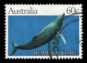 1982 60c Whales "Trial printing" with solid background, FU, with normal single for comparison, (2). SG.841a; BW: 930E(1).