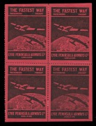 Oct.1929 (AAMC.145b) Eyre Peninsula Airways Ltd vignette (black on deep red), block (4). Mint. An extremely rare multiple. Cat.$750. Provenance: The Nelson Eustis Gold Medal Collection, Leski Auctions, March 2008.