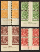 KGV Heads - CofA Watermark: &frac12;d Orange - 1/4 Turquoise, complete set of 8 in Ash Imprint blks.4, MUH/M. (32). BW: Cat.$2,800+. - 3