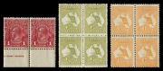 An "investment portfolio" assembled by Lionel Evans in November 1980 (and purchased for $5000+) comprising of 1st wmk Kangaroos 3d Olive (blk.4 **), 4d Orange (blk.4 **), 5d Chestnut (2, regummed), KGV&nbsp;1d Red Die 1+ Die 2 (submerged) marginal pair **, KGV