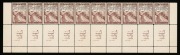 ISRAEL: 1949 (Bale 15) 250pr Road to Jerusalem, complete tab strip of (10) from the base of a sheet; superb HUH condition.