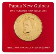 Papua New Guinea: 1975 100 Kina&nbsp;Michael Somare, gold; uncirculated in card of issue with accompanying letter.