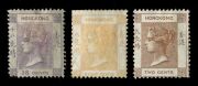 HONG KONG: 1862-3 (SG.1, 2 and 4) No wmk 2c brown, 8c yellow-buff and 18c lilac Queen Victoria definitives, Unused. (Cat. Ј2000). (3).