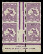 Kangaroos - CofA Watermark: 9d Violet, Ash Imprint blk.(4) from Plate 3 (Second State), fresh MUH. BW: 29(3)zb - Cat.$600++.
