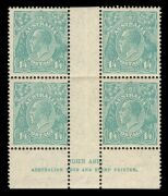KGV Heads - CofA Watermark: &frac12;d Orange - 1/4 Turquoise, complete set of 8 in Ash Imprint blks.4, MUH/M. (32). BW: Cat.$2,800+.