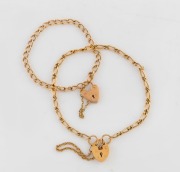 Two 9ct gold bracelets with heart locks, 20th century, ​​​​​​​8 grams total.
