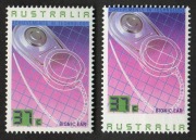 1987 Technology 37c Bionic Ear, variety 'AUSTRALIA' at base rather than top due to misplaced perforations', BW 1224b; with normal stamp for comparison, (2). MUH.