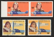1978 (SG.660a & 661 var.) 18c Charles Kingsford Smith Imperforate horizontal pair, together with&nbsp; a single example of BW:793B the Charles Ulm stamp with orange-yellow background (instead of the normal pale yellow). MUH. BW: $250.