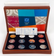 Greece: Athens 2004 Olympics: Complete collection&nbsp; of 12 x10 Euro silver coins in the official wooden box with their individual certificates of authenticity.&nbsp;