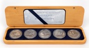 Cook Islands: 1999 "The Ships that made Australia" series of five 2oz silver coins struck by The Perth Mint for the Cook Islands from 99.9% pure silver with antiqued finish, presented beautifully in a timber case. Mintage 5000, of which this is set 0035.