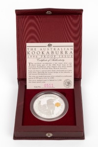 1996 $2 2oz Silver Proof Kookaburra featuring the Johanna Privy, limited to a mintage of just 1,500 of which this is No.511 in plush lined presentation case with Certificate.