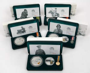 2003 AUSTRALIANS AT WAR Coin & Medallion Series: comprising of the cased sets for the Boer War, World War 1, World War 11, the Korean War and the Vietnam War. Each with their own Certificate of Authenticity.