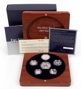 2003 Fine Silver Proof set of six coins in superb timber case; with RAM Certificate No.4130 of 6500.