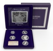 Masterpieces in Silver - Coins of the 20th Century - 2000 Monarchs silver proof set of 5 coins + silver plaque; set No.1876 of 15,000 in original presentation case and box with certificate.