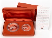 The Australian Kookaburra 2001 Proof Issue - TWO OUNCE COLLECTION in presentation case containing one of each of the two ounce and one ounce proof coins produced by The Perth Mint. With Certificate of Authenticity for set No. 145 of 800.