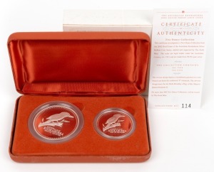 The Australian Kookaburra 2002 Proof Issue - TWO OUNCE COLLECTION in presentation case containing one of each of the two ounce and one ounce proof coins produced by The Perth Mint. With Certificate of Authenticity for set No. 114 of 800.