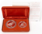 The Australian Kookaburra 2002 Proof Issue - TWO OUNCE COLLECTION in presentation case containing one of each of the two ounce and one ounce proof coins produced by The Perth Mint. With Certificate of Authenticity for set No. 114 of 800.