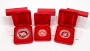 2001 YEAR OF THE SNAKE: AUSTRALIAN LUNAR SILVER COIN PROOF SERIES of three coins, comprising of the $2 (2oz), the $1 (1oz) and the 50c (&frac12;oz), all depicting a snake; each in their original felt-lined red case of issue and accompanied by a Certificate of Au