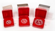 2002 YEAR OF THE RABBIT: AUSTRALIAN LUNAR SILVER COIN PROOF SERIES of three coins, comprising of the $2 (2oz), the $1 (1oz) and the 50c (&frac12;oz), all depicting a galloping horse; each in their original felt-lined red case of issue and accompanied by a Certif