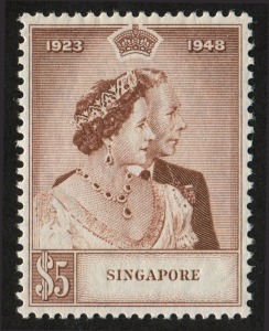 SINGAPORE: 1948 (SG.32) $5 Royal Silver Wedding, fresh MUH.
